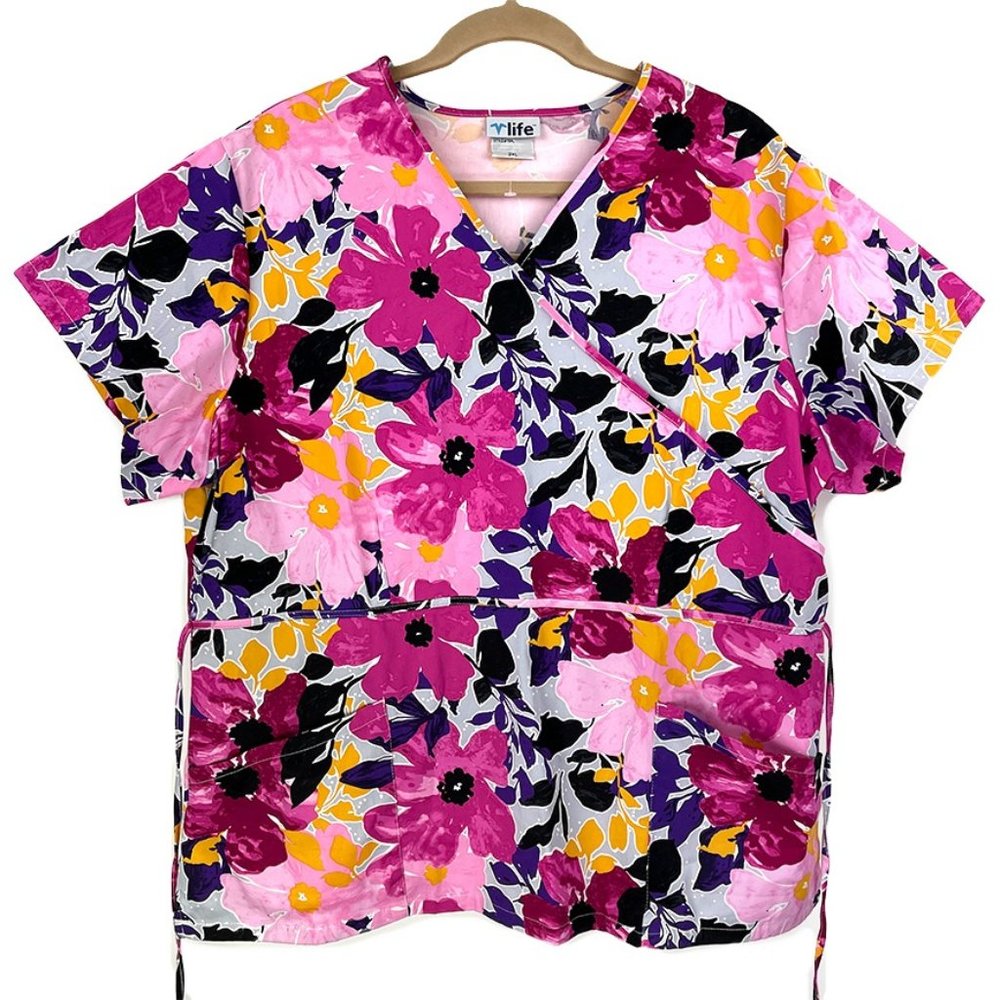 NWOT V Life Scrub Top 2XL Pink Floral
